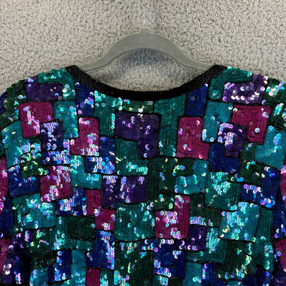 Vtg Stenay Sequin Jacket Large Retro Disco Glam Holiday Colorblock Allover - Picture 7 of 12